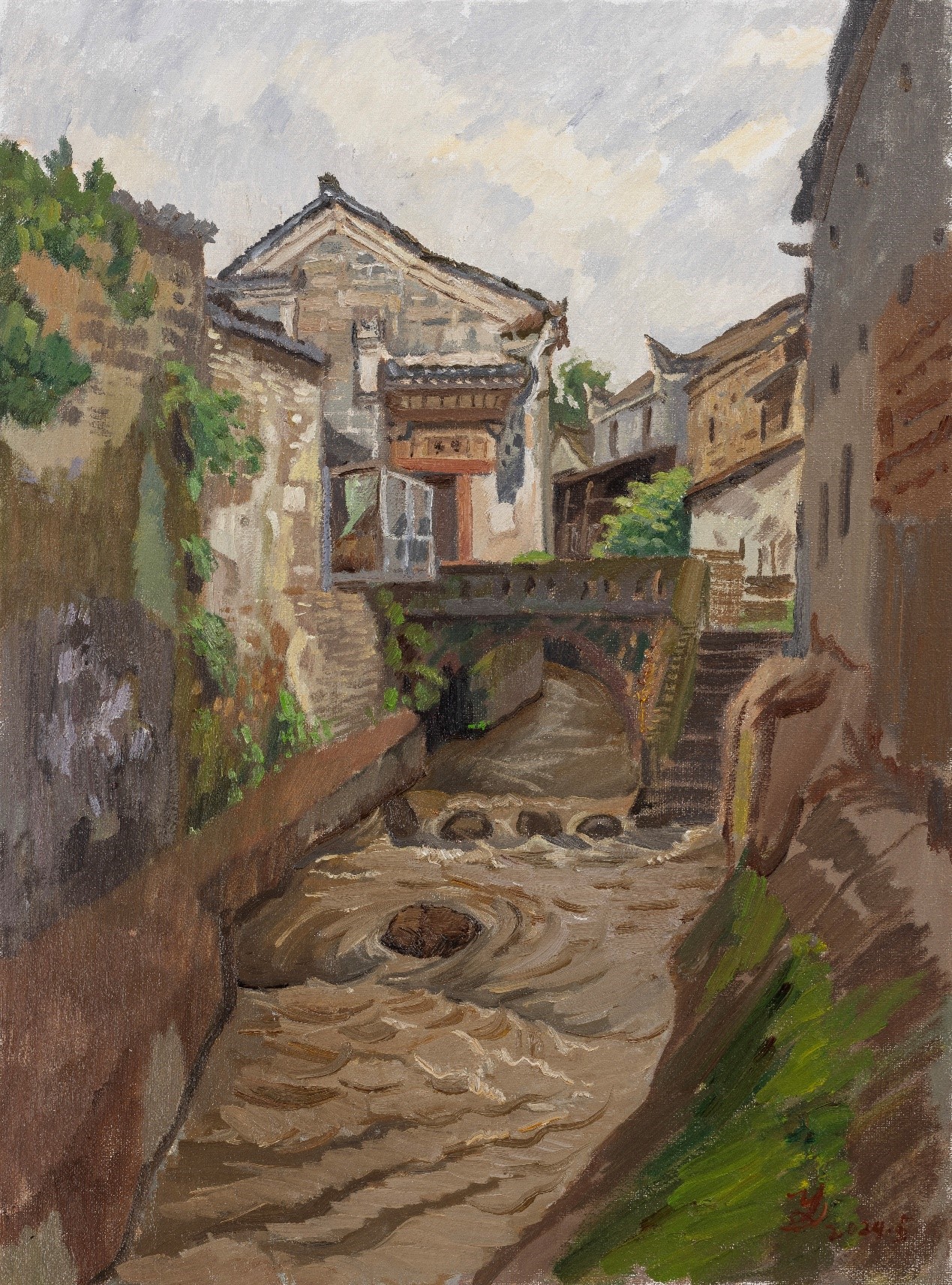 <h2>渼陂古镇</h2><p>作者：姚永</p><p>创作年代：2024年</p><p>规格：80cm×60cm</p><p>品类：布面油画</p>