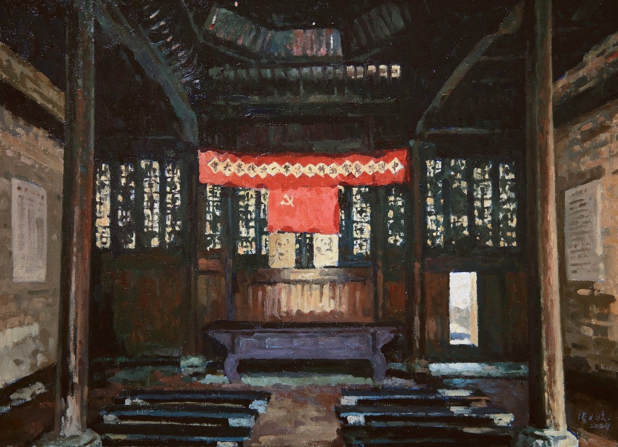 <h2>谢氏慎公祠</h2><p>作者：张义波</p><p>创作年代：2024年</p><p>规格：50cm×70cm</p><p>品类：布面油画</p>