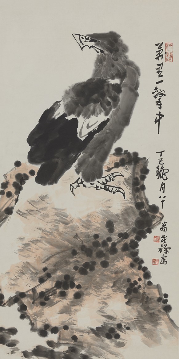 <h2>《万里一击中》</h2><p>作者：李苦禅</p><p>创作年代：1977年</p><p>规格：132.5cm×65.5cm</p><p>品类：中国画</p>