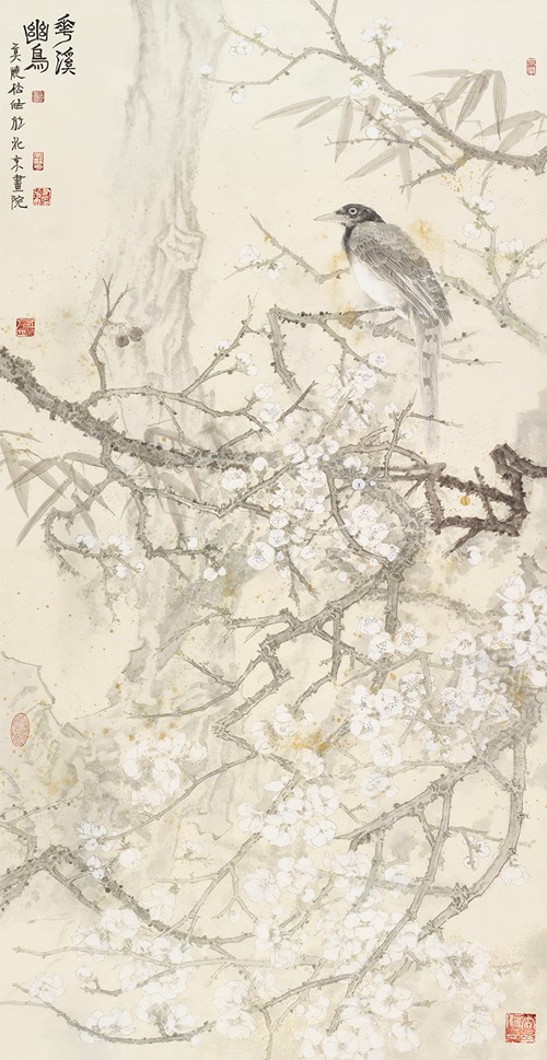 <h2>《花溪幽鸟》</h2><p>作者：莫晓松</p><p>创作年代：2024年</p><p>规格：180cm×93cm </p><p>品类：中国画</p>