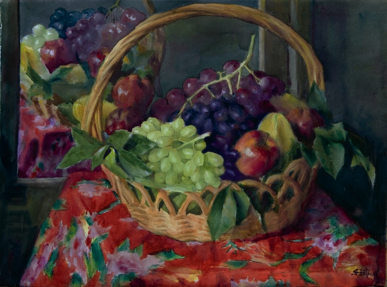 <h2>果篮</h2><p>作者：吴正斌</p><p>创作年代：2010年</p><p>规格：76cm×54cm</p><p>品类：水彩</p>