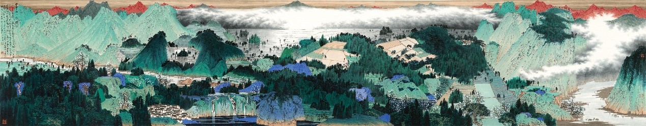 <h2>《云中水田神仙耕》</h2><p>作者：薛亮</p><p>创作年代：2013年</p><p>规格：72cm×368cm</p><p>品类：中国画</p>