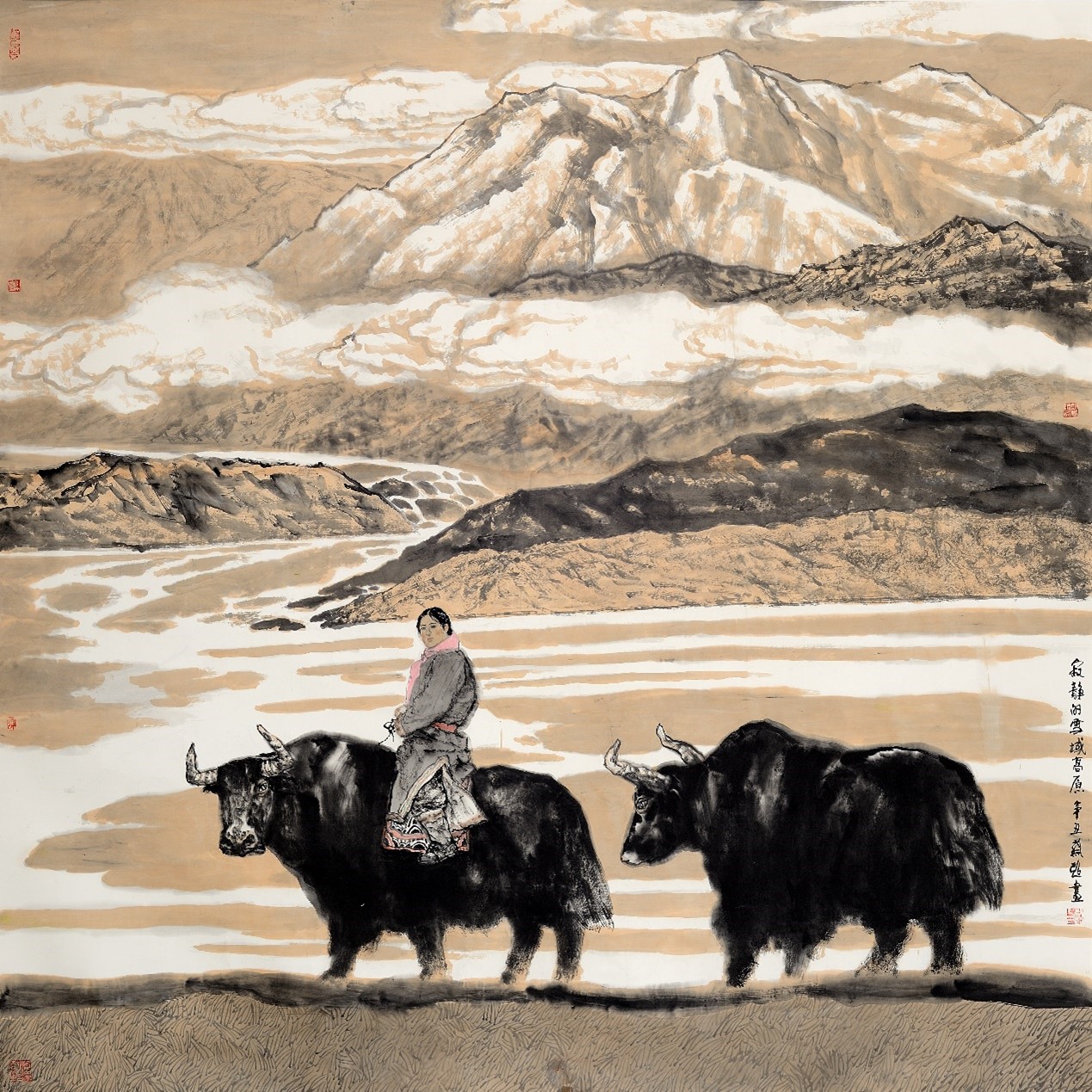 <h2>寂静的雪域高原</h2><p>作者：蔡超</p><p>创作年代：2021年</p><p>规格：200cm×200cm</p><p>品类：国画</p>