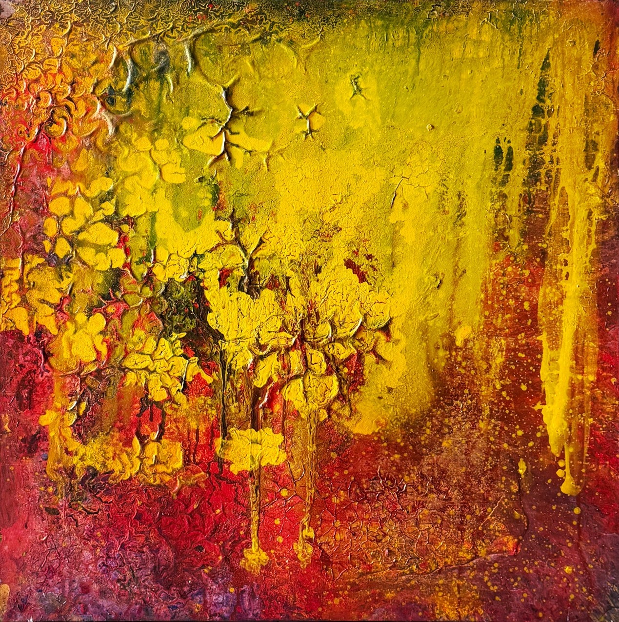 <h2>绚烂1</h2><p>作者：周连华</p><p>创作年代：2018年</p><p>规格：120cm×120cm </p><p>品类：雨露麻布丙烯</p>