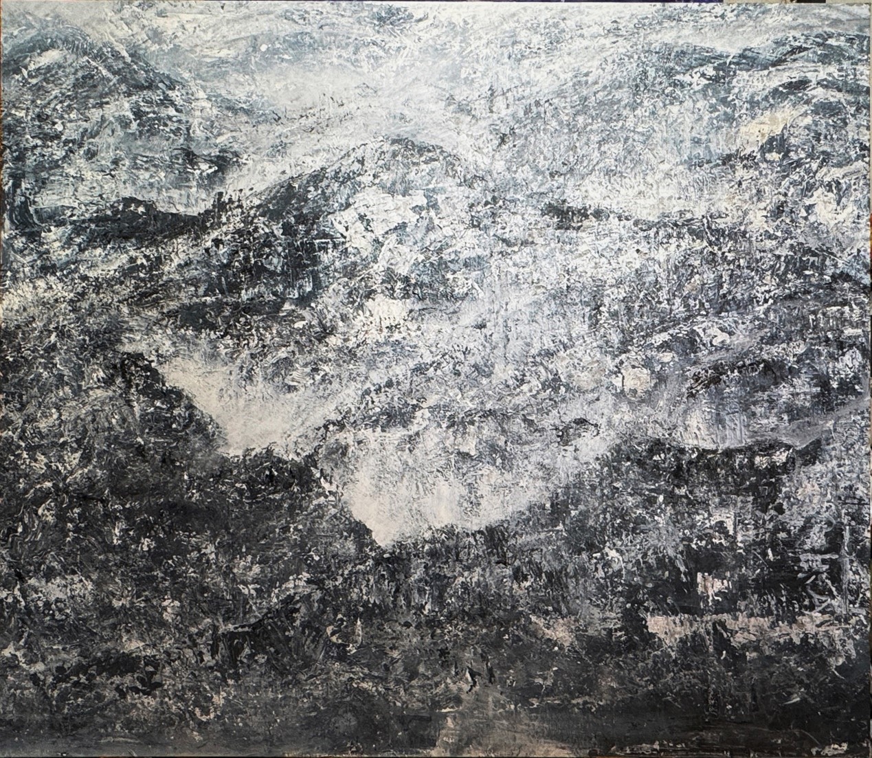<h2>山河无恙 </h2><p>作者：周连华</p><p>创作年代：2021年</p><p>规格：200cm×190cm</p><p>品类：雨露麻布丙烯</p>