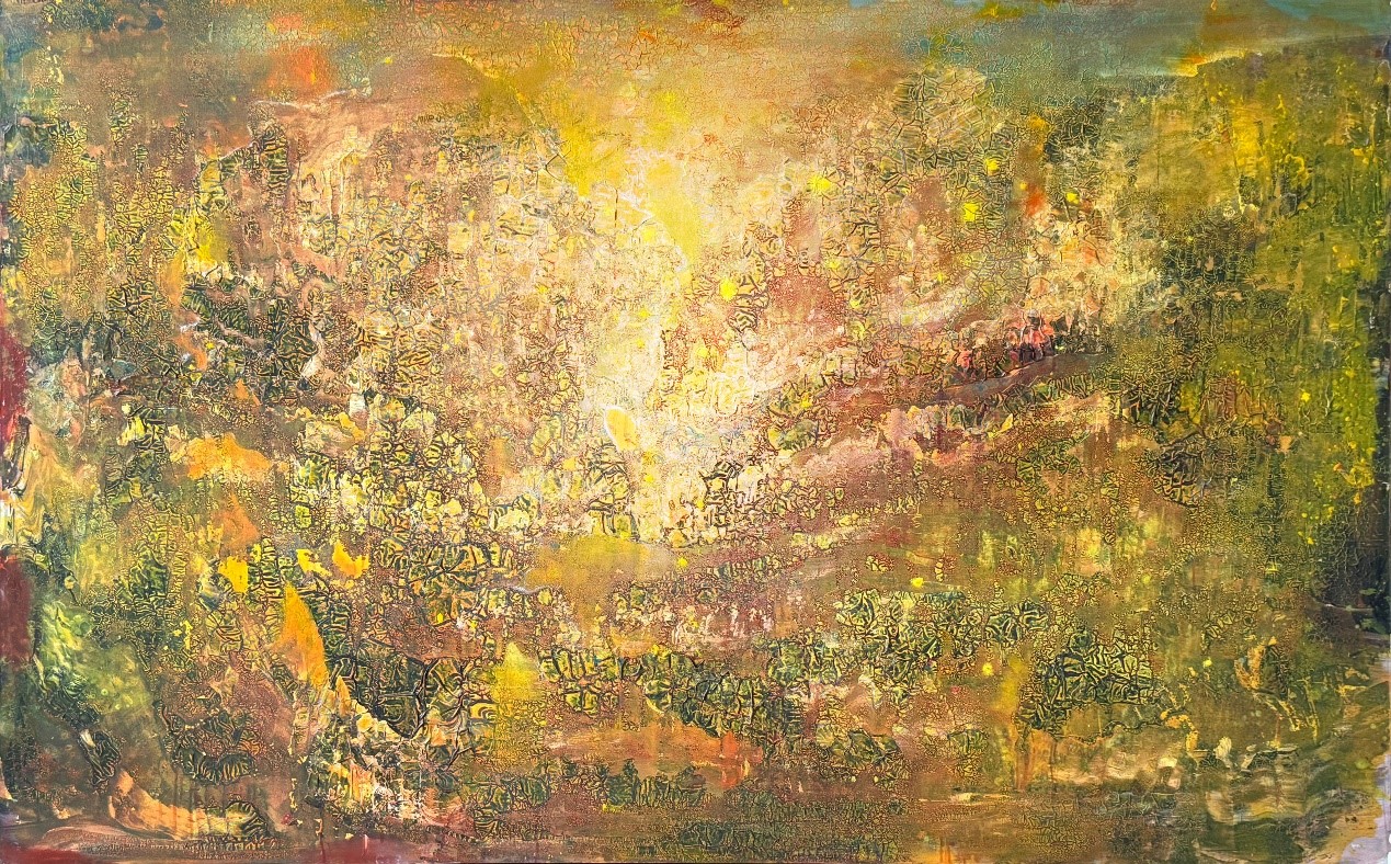 <h2>探云·迹</h2><p>作者：周连华</p><p>创作年代：2018年</p><p>规格：190cm×120cm </p><p>品类：雨露麻布丙烯</p>