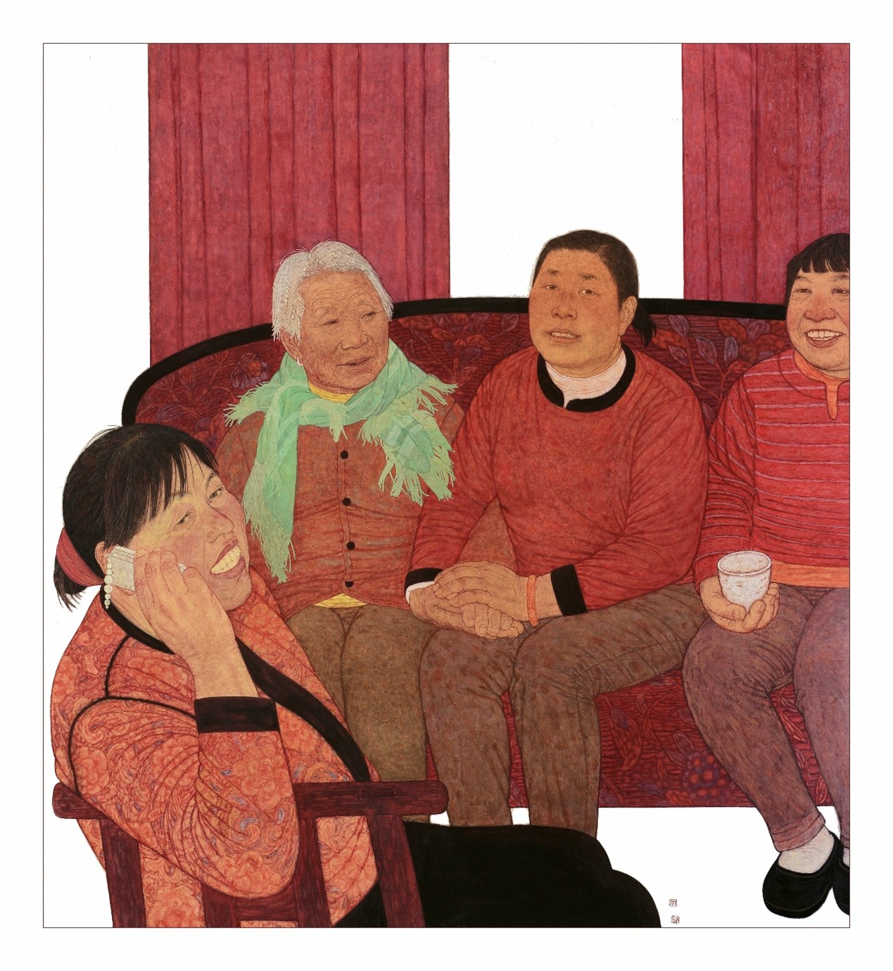 <h2>婆媳</h2><p>作者：李传真</p><p>创作年代：2019年</p><p>规格：210cm×191cm</p><p>品类：纸本设色</p>